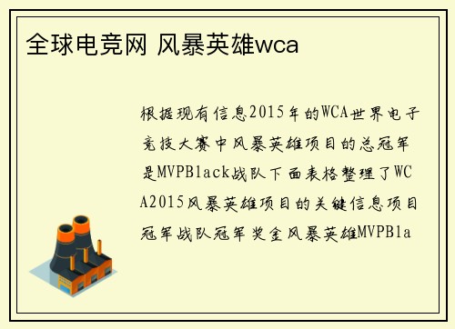 全球电竞网 风暴英雄wca